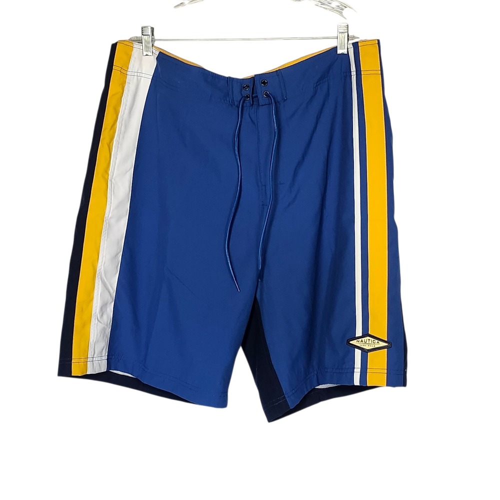 Nautica Surf Wear Mens Blue Yellow Colorblock Board Shorts Swim Trunks 40W‎ NEW